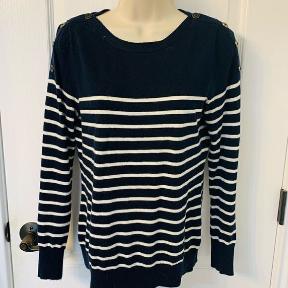 Banana Republic Navy & White Stripe Angora Blend Sweater! ❤️ - Picture 1 of 3